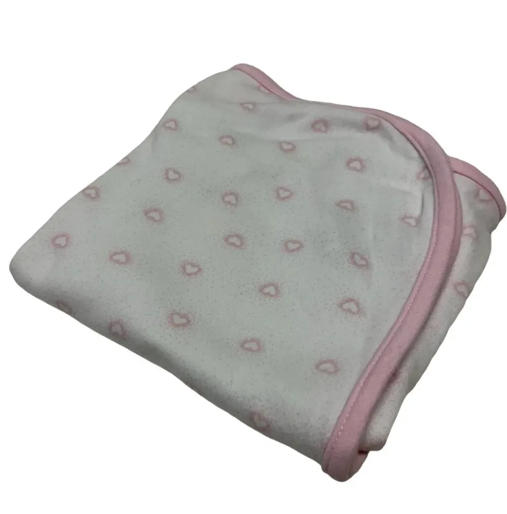 Precious Firsts by Carter’s White Pink Heart Baby Blanket Cotton Stretch Jersey